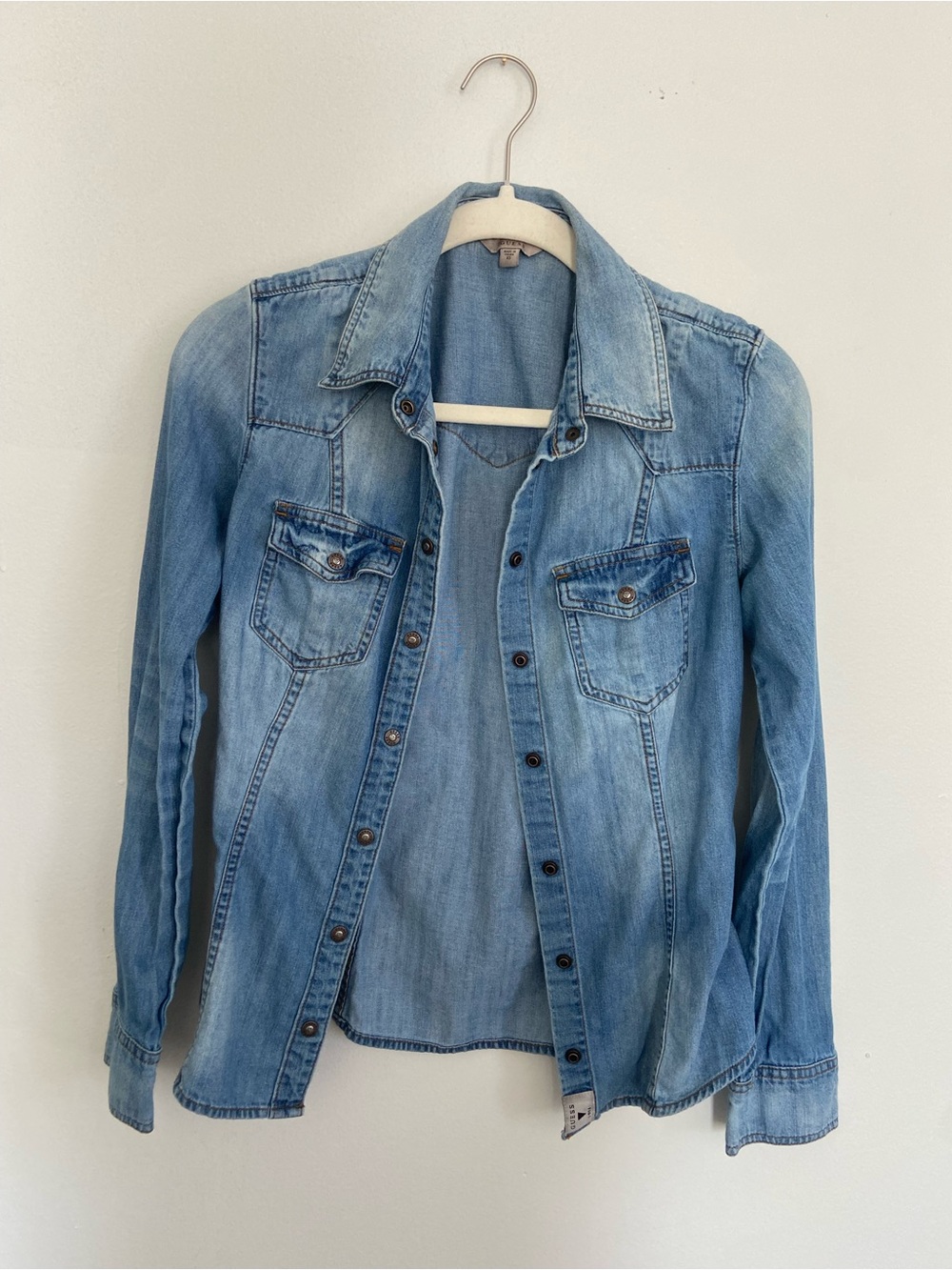 Guess Light Blue Denim Button-Front Shirt Jacket - Women